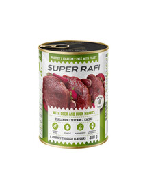 SUPER RAFI s jelenem a srdíčky z kachny 400 g krmivo pro psy