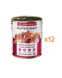 RAFI Super z cielęciną i wątróbką z królika 12x800g pasztet dla psów