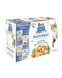 BRIT Care Fillets in Jelly Cat 24x85g Krůta a krevety, pstruh a treska, kuře se sýrem a tuňák v želé pro kočky