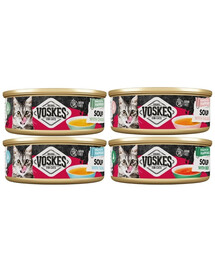 VOSKES Soup Mix příchutí 4x50 g polévka s hovězím masem, kuřecím masem, lososem a tuňákem pro kočky