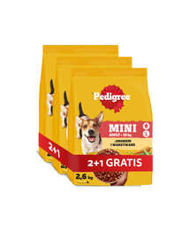 PEDIGREE Adult Mini s drůbežím masem a zeleninou 3 x 2,6 kg suché krmivo pro psy malých plemen 2+1 ZDARMA