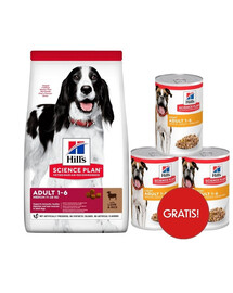 HILL'S Science Plan Canine Adult Medium Lamb & Rice 18 kg Krmivo pro psy střední velikosti jehněčí s rýží + 3 konzervy rmiva HILL's ZDARMA