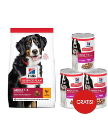 HILL'S Science Plan Canine Adult Large breed Chicken 18 kg Krmivo pro velké psy s kuřecím masem + 3 konzervy HILL's ZDARMA