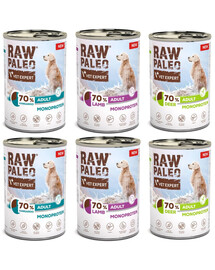 RAW PALEO Monoprotein Adult 6x400g Mix Chutí, krmivo pro psy