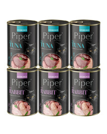 PIPER Animals Sterilised Mix příchutí 6x400 g s králíkem a tuňákem, mokré krmivo pro sterilizované kočky
