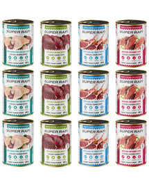 SUPER RAFI Mix 4 Chutí 12x400 g konzervy pro psy