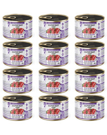 SUPER RAFI Mini s hovězím masem a krůtími srdci 12x185g konzervy pro psy malých plemen