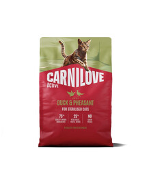 CARNILOVE Active Cat Duck and Pheasant Sterilised 2 kg kachna a bažant, pro kastrované kočky
