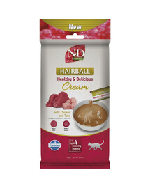 FARMINA N&D Quinoa Cat Hairball Cream Chicken and Tuna 60 g s kuřecím masem a tuňákem krémová pochoutka pro kočky