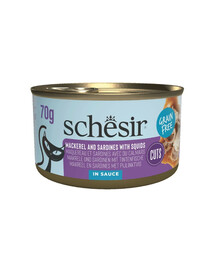 SCHESIR Grill Sardinky a makrela v omáčce 70 g mokré krmivo pro kočky