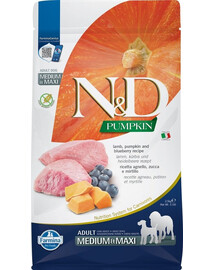 FARMINA N&D Pumpkin lamb & blueberry Adult Medium & Maxi 2.5 kg + FARMINA N&D Pumpkin Dental Treat Lamb Blueberry Medium/Maxi 100 g (7 ks) ZDARMA!