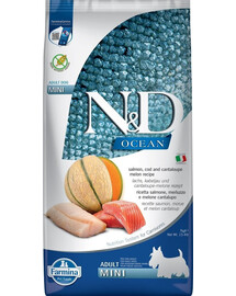 FARMINA N&D Ocean Dog Adult Mini salmon, cod & canatloupe melon 7 kg losos, treska, meloun + FARMINA N&D Tropical Selection Dental Treat Pork Mini 60 g (7 ks) ZDARMA!