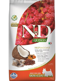 FARMINA N&D Quinoa Dog Skin&Coat Adult Mini sleď, kokos 2,5 kg sleď a kokos + FARMINA N&D Quinoa Dental Treat Skin Coat Herring Mini 60 g (7 ks) ZDARMA!