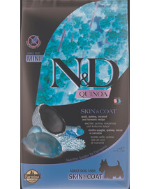 FARMINA N&D Quinoa Dog Skin&Coat Adult Mini quail, coconut 2.5 kg pro psy malých plemen s křepelkami + FARMINA N&D Quinoa Dental Treat Skin Coat Quail Mini 60 g ZDARMA!