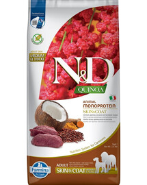 FARMINA N&D Quinoa Dog Adult Medium&Maxi Skin&Coat Venison & Coconut 7 kg + FARMINA N&D Quinoa Dental Treat Skin Coat Quail Medium/Maxi 100 g (7 ks) ZDARMA!