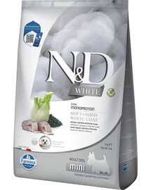 FARMINA N&D White Dog Adult Mini Sea Bass, Spirulina, Fennel 5 kg + FARMINA N&D White Dental Treat Coat Sea bass Mini 60 g (7 ks) ZDARMA!