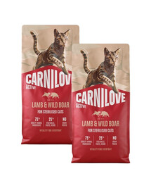 CARNILOVE Active Cat Lamb and Wild Boar Sterilised 2x6 kg jehněčí a maso z divočáka, pro sterilizované kočky