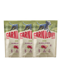 CARNILOVE True Fresh Dog Duck Junior Large suché krmivo 3x1,5 kg s čerstvou kachnou pro mladé psy velkých plemen