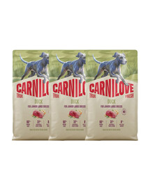 CARNILOVE True Fresh Dog Duck Junior Large suché krmivo 3x4 kg s čerstvou kachnou pro mladé psy velkých plemen