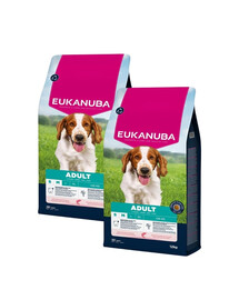 EUKANUBA granule pro psy malých a středních plemen s lososem a ječmenem 2x12 kg, bohaté na lososa a ječmen
