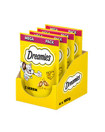 DREAMIES Mega balení křupavých pamlsků pro kočky s příchutí sýra 4x180 g