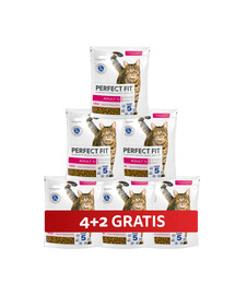 PERFECT FIT Adult 1+ 6 x 750 g Kompletní krmivo pro dospělé kočky bohaté na čerstvého lososa 4+2 ZDARMA
