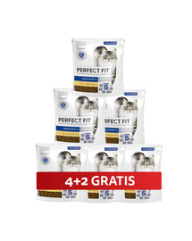 PERFECT FIT Indoor 1+ 6 x 750 g Kompletní krmivo pro dospělé kočky s vysokým obsahem kuřete 4+2 ZDARMA