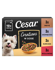 CESAR Creations Mix Flavors (hovězí, kuřecí, jehněčí, krůtí) 12 x 100g mokré krmivo pro dospělé psy