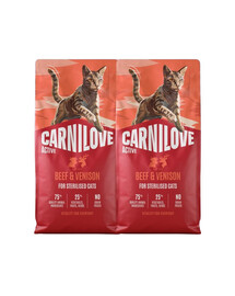 CARNILOVE Active Cat Beef & Venison Sterilised 2x6 kg hovězího a zvěřinového masa pro sterilizované kočky