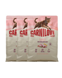 CARNILOVE True Fresh Cat Turkey Sterilized 3x2 kg krůta, pro sterilizované kočky