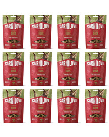 CARNILOVE Křupavý snack pro kočky 12x50 g s kachnou a malinami