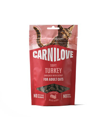 CARNILOVE Soft Snack Cat Turkey 50 g s krůtou a šantou kočičí, měkké pamlsky pro kočky