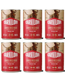 CARNILOVE Dog Can Lamb and Wildboar 6x400g paštika s jehněčím a divočákem pro dospělé psy