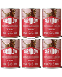 CARNILOVE Dog Can Turkey and Reindeer and Wildboar 6x400g paštika s krůtím, sobím a divočákem pro dospělé psy
