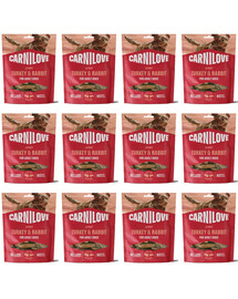 CARNILOVE Dog Jerky Turkey & Rabbit 12x100g pamlsky s krůtím a králičím masem pro dospělé psy
