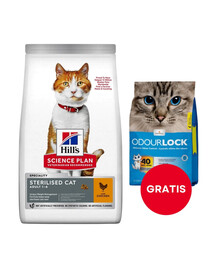 HILL'S Science Plan Young Adult Sterilised Cat 10 kg pro kočky s kuřecím masem + 6 kg steliva pro kočky ZDARMA