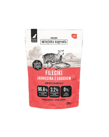 WIEJSKA ZAGRODA Monoproteinové plátky z jehněčího masa s lososem 280 g vlhké krmivo pro psy