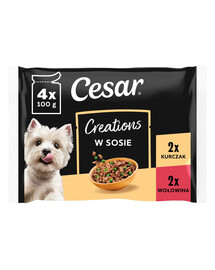 CESAR Creations Kuře s hráškem a hovězí s mrkví v omáčce 4×100 g mokré krmivo pro dospělé psy