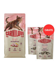 CARNILOVE True Fresh Cat Turkey Sterilised 6 kg granule pro sterilizované kočky + CARNILOVE Freeze-Dried Snack Cat Turkey 2x40 g ZDARMA