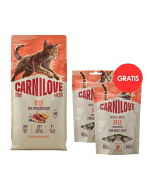 CARNILOVE True Fresh Cat Beef Sterilised 6 kg granule pro sterilizované kočky + CARNILOVE Freeze-Dried Snack Cat Beef 2x40 g ZDARMA
