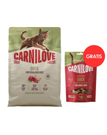 CARNILOVE True Fresh Cat Duck Sterilised 2 kg granule pro sterilizované kočky + CARNILOVE Crunchy Snack Cat Duck 50 g ZDARMA