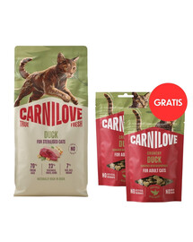 CARNILOVE True Fresh Cat Duck Sterilised 6 kg granule pro sterilizované kočky + CARNILOVE Crunchy Snack Cat Duck 2x50 g ZDARMA