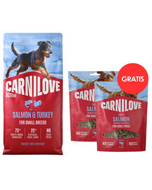 CARNILOVE Active Dog Salmon & Turkey Adult Small Breeds 12 kg losos a krůta pro psy malých plemen + CARNILOVE Dog Soft Snack Salmon Small Bite 2x200g ZDARMA