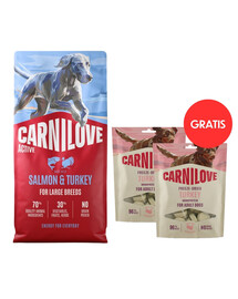 CARNILOVE Active Dog Salmon & Turkey Adult Large Breeds 12 kg losos a krůta pro psy velkých plemen + CARNILOVE Dog Freeze Dried Turkey 2x60g ZADARMO