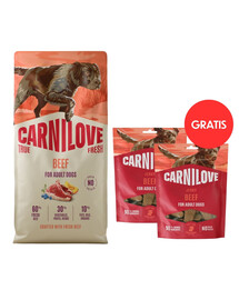 CARNILOVE True Fresh Dog Beef Adult 12 kg granule s čerstvým hovězím masem pro psy + CARNILOVE Dog Jerky Beef Filet 2x100g ZDARMA