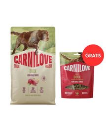CARNILOVE True Fresh Dog Duck Adult 4 kg granule s čerstvou kachnou pro psy + CARNILOVE Dog Soft Snack Duck 200g ZDARMA
