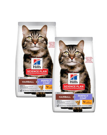 HILL'S Science Plan Hairball & Perfect Coat 2x 7 kg krmivo s kuřecím masem pro dospělé kočky