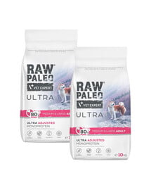 RAW PALEO Ultra Pork Medium&Large Adult 2x10 kg pro dospělé psy středních a velkých plemen – vepřové maso