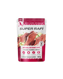 SUPER RAFI s telecím masem a králičími játry pro psy 500 g krmivo pro psy