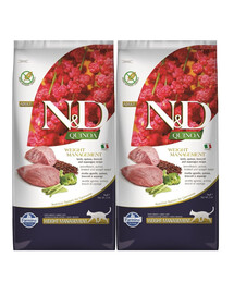 FARMINA N&D Quinoa Cat – krmivo pro regulaci hmotnosti, jehněčí maso a brokolice, 2×5 kg